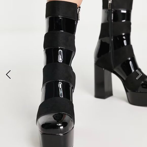 NIB Lamoda chunky platform heeled boots in black mix - Picture 3 of 7